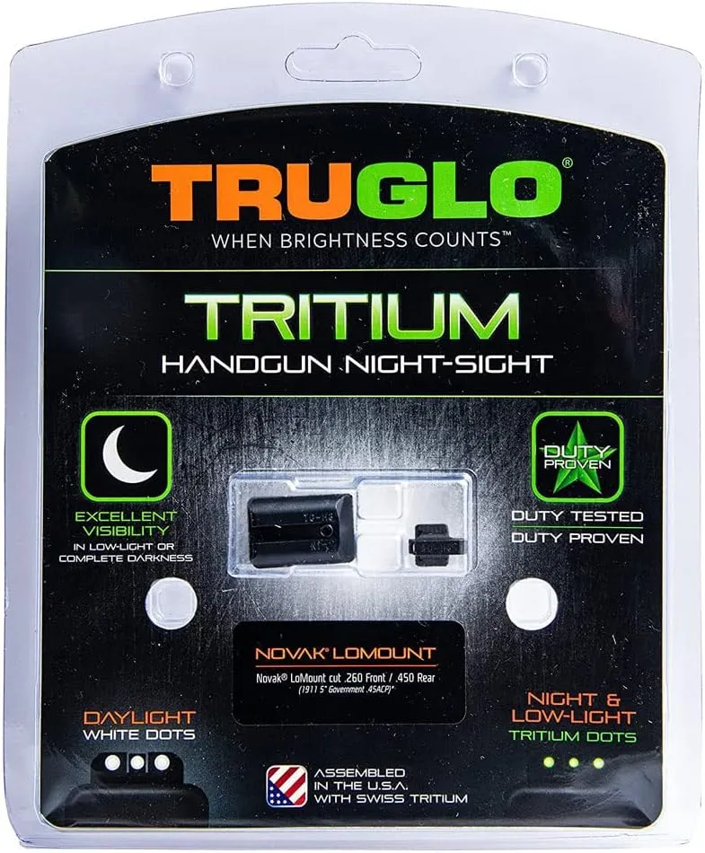 Truglo Tritium Handgun Sight High-Visible Front & Rear Night Sights with Daylight White Dots & Low-Light Tritium Glowing Green Dots, Compatible with 1911 Handguns