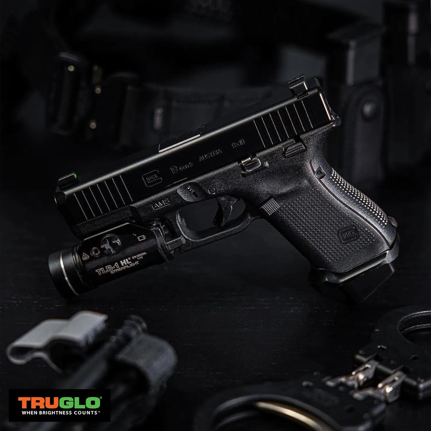 TRUGLO Tritium Pro Night Sights, Compatible with Glock Handgun Models | Compact Durable Glow-in-The-Dark Front & Rear Gun Sight Set with Focus Lock Front Ring