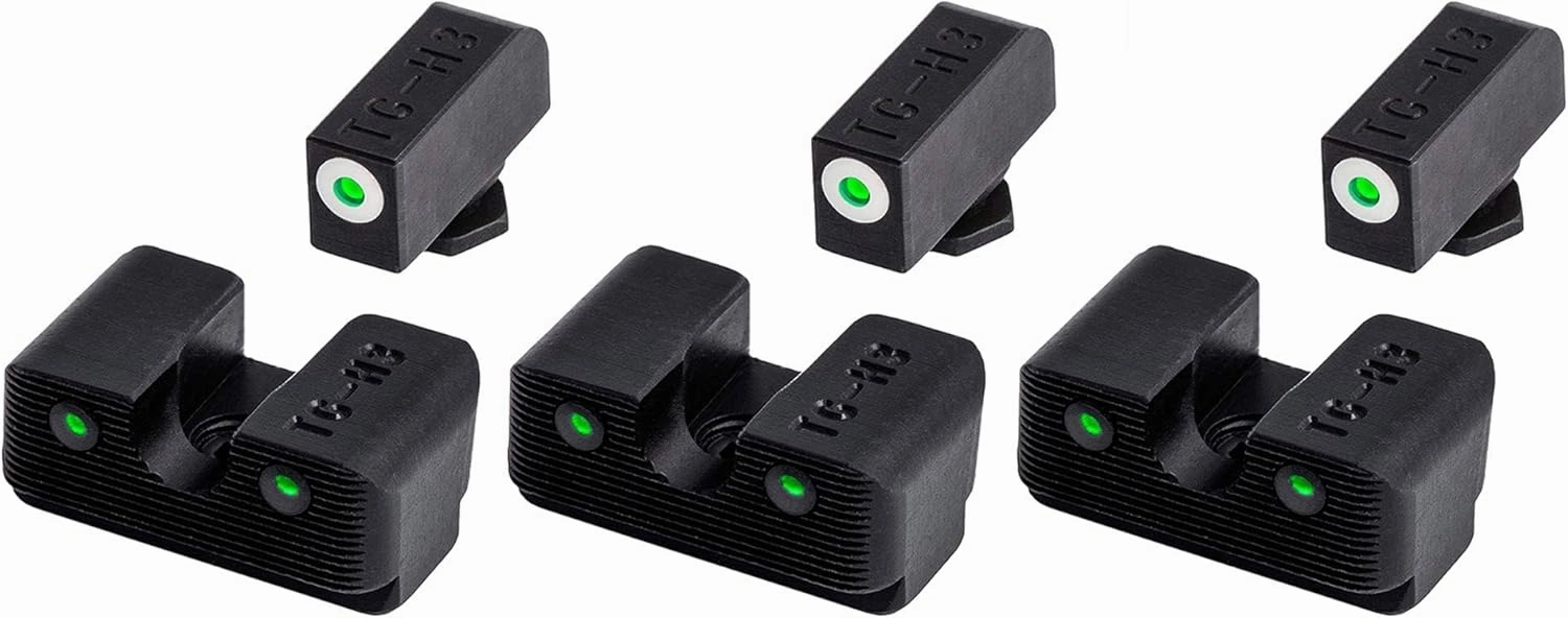 TruGlo Tritium Pro Compact Glow in The Dark Front and Rear Gun White Sight with Focus Lock Ring Compatible with Glock Handgun Models, Black (3 Pack)
