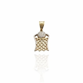 Two-Tone Basketball & Hoop Pendant (14K)