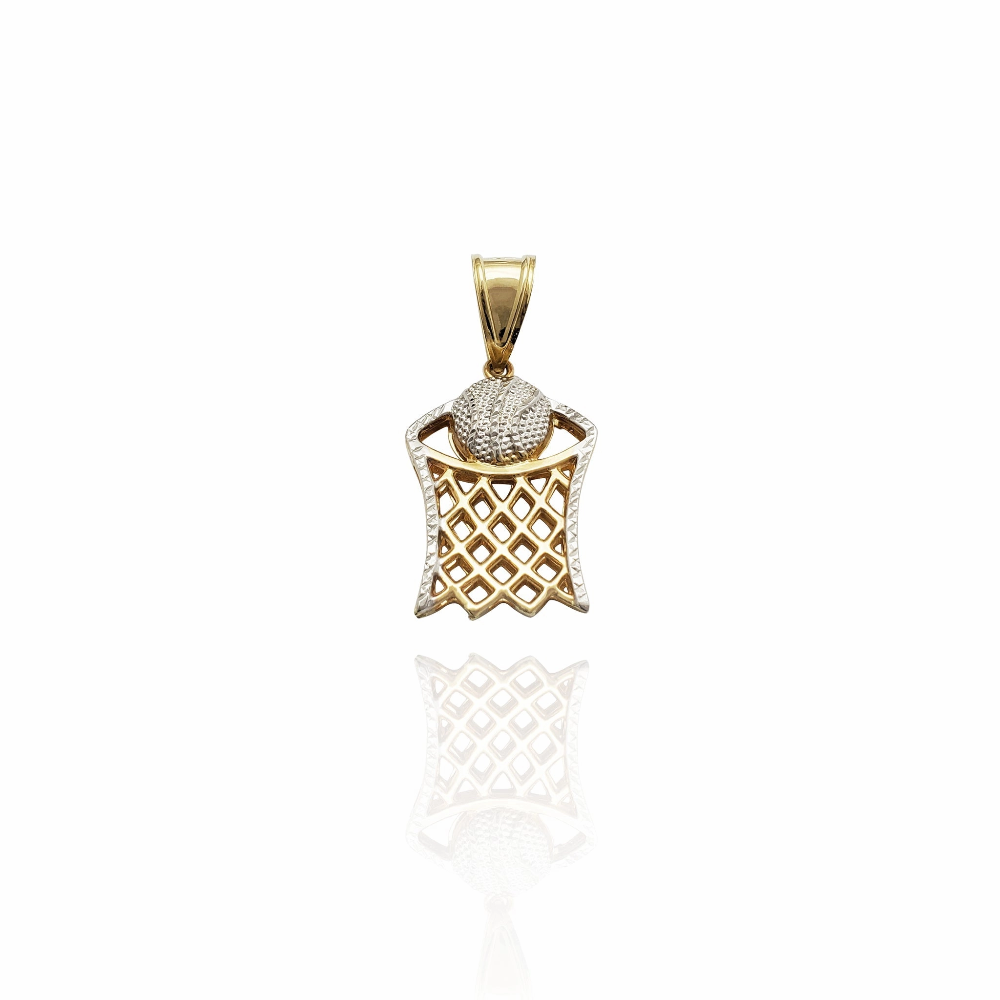 Two-Tone Basketball & Hoop Pendant (14K)