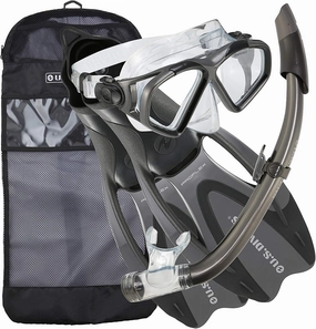 U.S. Divers Cozumel Seabreeze Adult Snorkeling Combo Set with Adjustable Mask, Snorkel, Small Fins (5-6.5), and Travel Bag Set Cozumel DX Dark Gray Black S
