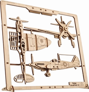 UGEARS 2.5D Framed Fighter Aircraft - Classic Aircraft Wood Model Kit with Movable Aileron, Propeller, Wheel & Canopy - Airplane Wooden Puzzle Model Kits - Home and Office Decor