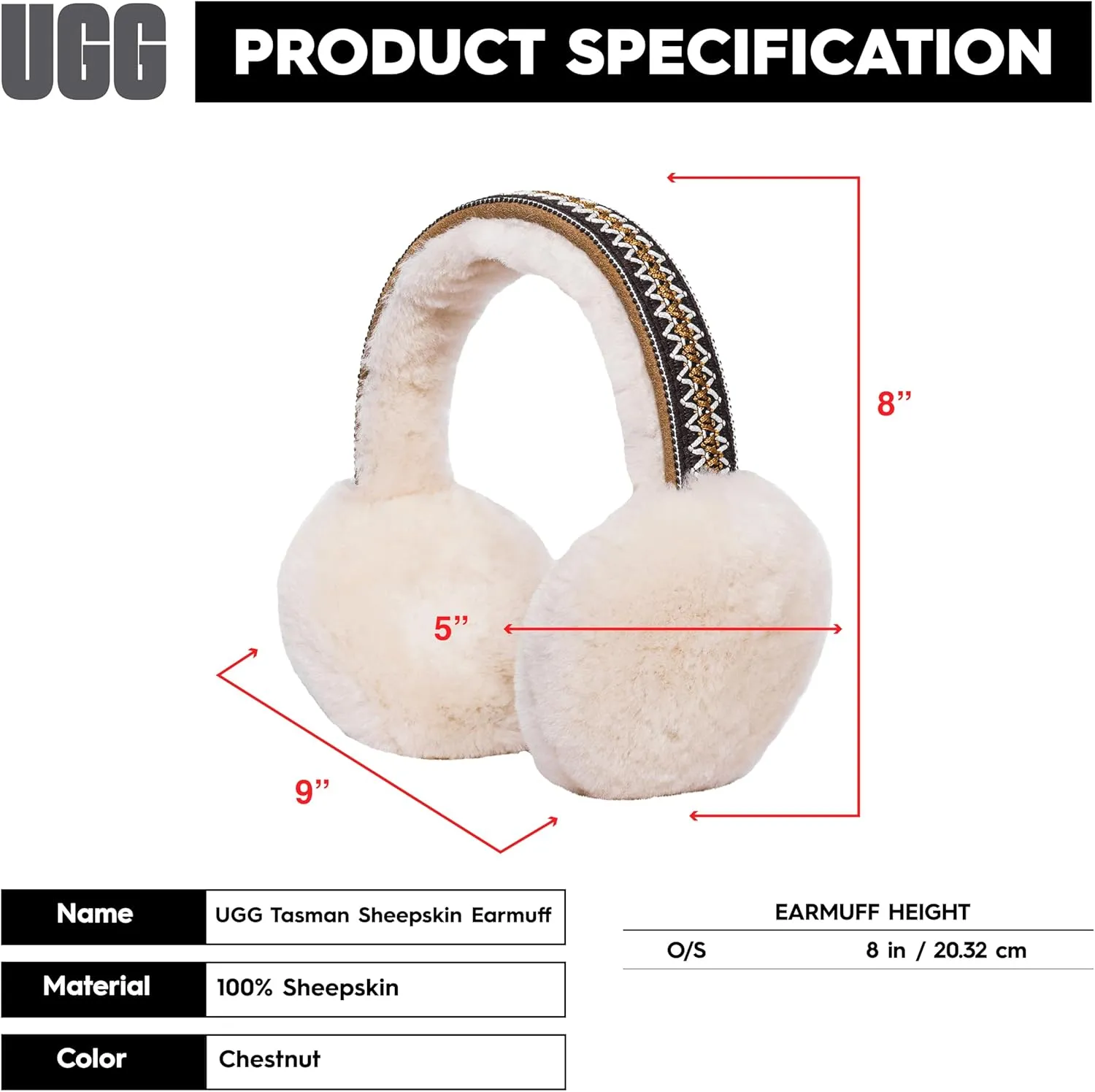 UGG EARMUFF UGG Women's Sheepskin Tasman Earmuff, Chestnut, One Size