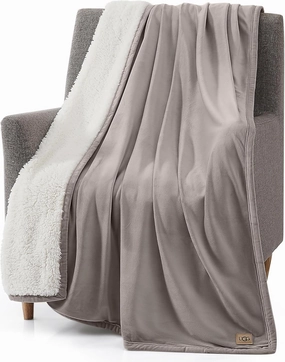 UGG Bliss Throw Blanket Plush Soft Fleece Fluffy Blankets for Bed or Couch Oversized Warm Reversible Machine Washable Medium Weight Home Decor Giftable Throw, 50-inch x 70-inch, Oyster Brown