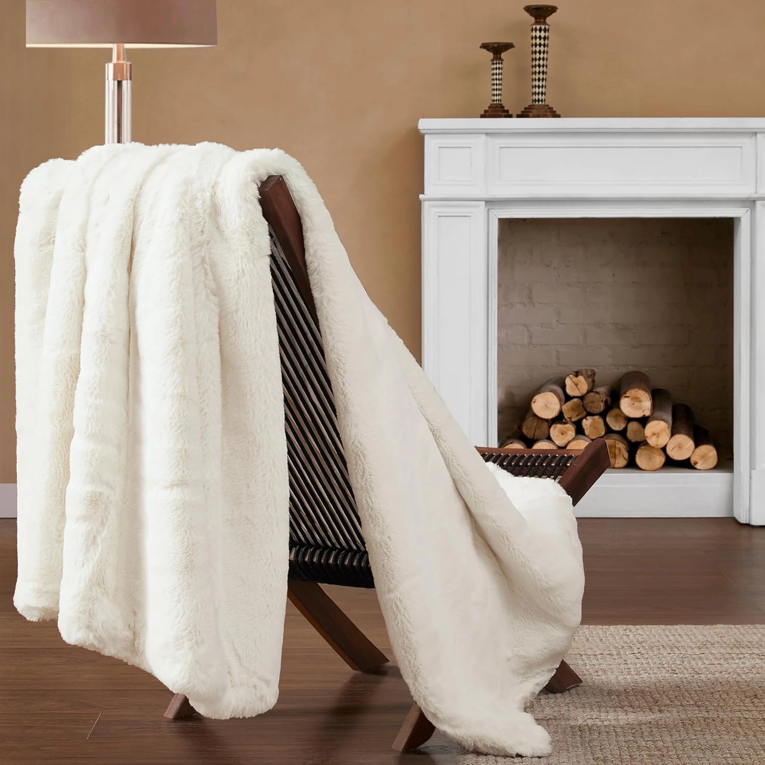 UGG Euphoria Plush Faux Fur Throw Blanket Medium Weight Reversible Luxury Soft Throw for Couch Bed or Chair Hypoallergenic Machine Washable Home Decor Fluffy Blanket, 50-inch x 70-inch, White Snow