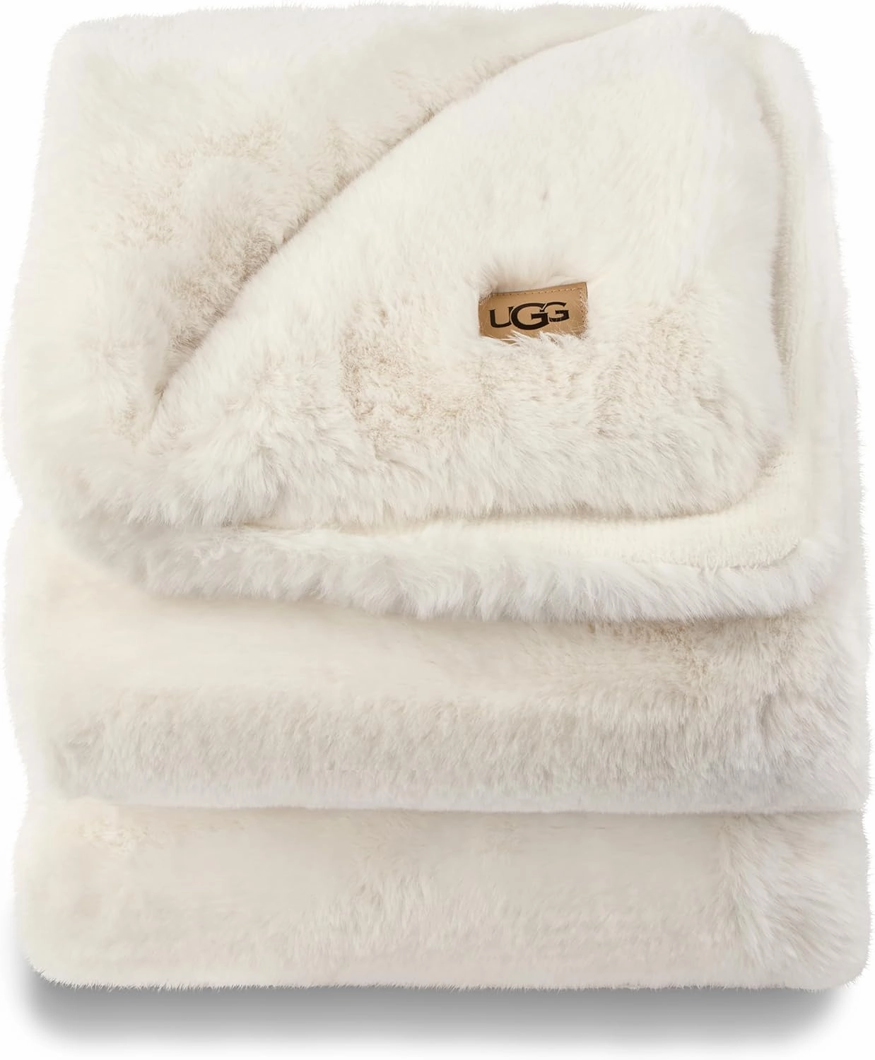 UGG Euphoria Plush Faux Fur Throw Blanket Medium Weight Reversible Luxury Soft Throw for Couch Bed or Chair Hypoallergenic Machine Washable Home Decor Fluffy Blanket, 50-inch x 70-inch, White Snow