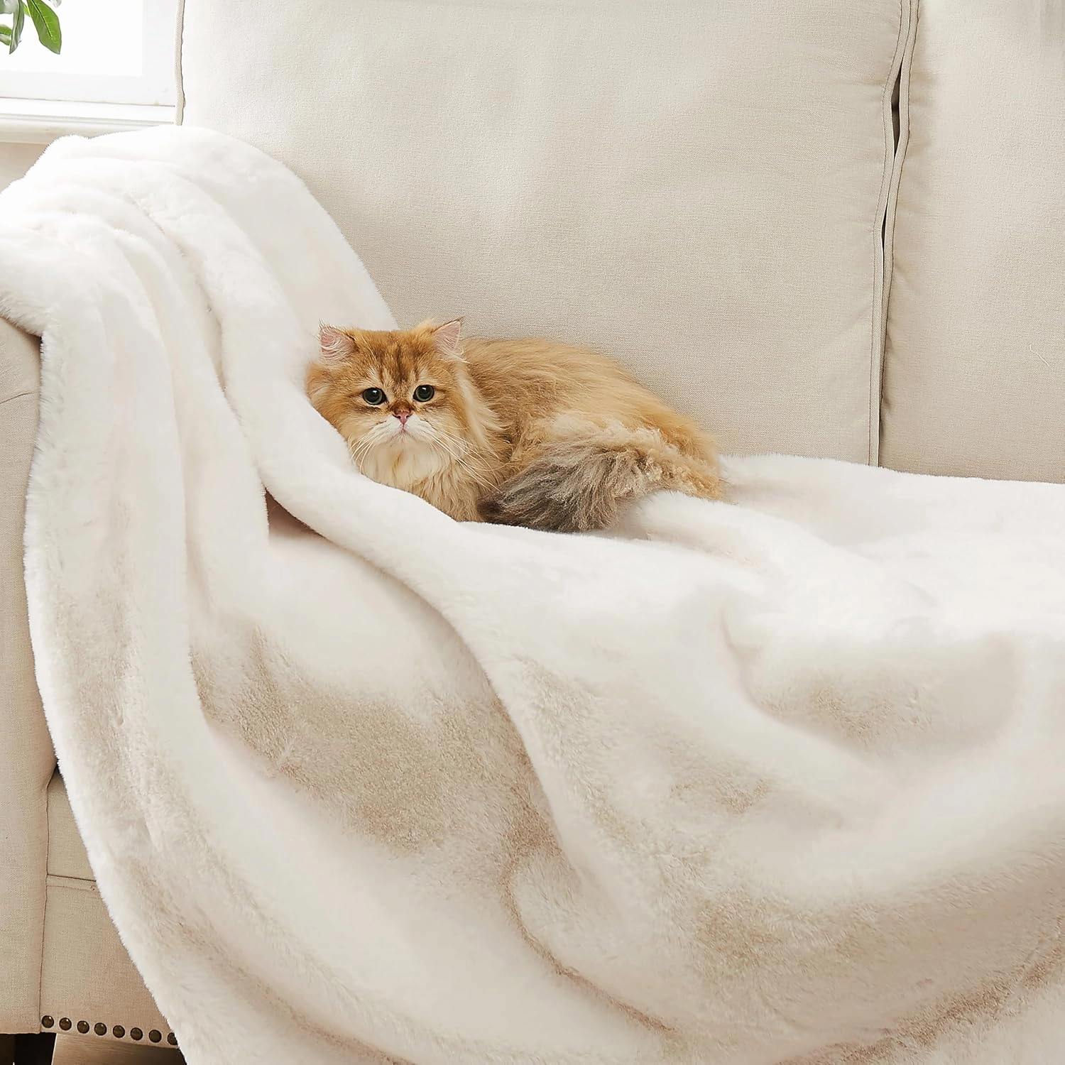 UGG Euphoria Plush Faux Fur Throw Blanket Medium Weight Reversible Luxury Soft Throw for Couch Bed or Chair Hypoallergenic Machine Washable Home Decor Fluffy Blanket, 50-inch x 70-inch, White Snow