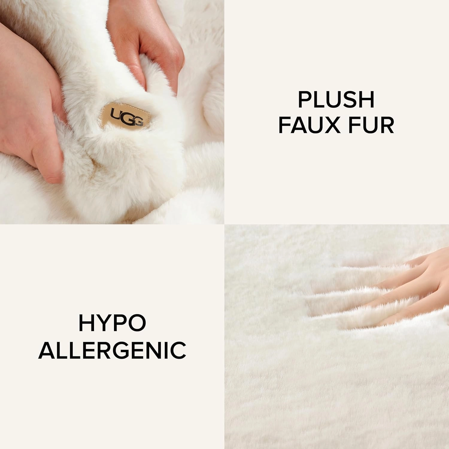 UGG Euphoria Plush Faux Fur Throw Blanket Medium Weight Reversible Luxury Soft Throw for Couch Bed or Chair Hypoallergenic Machine Washable Home Decor Fluffy Blanket, 50-inch x 70-inch, White Snow