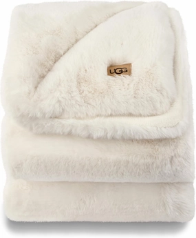 UGG Euphoria Plush Faux Fur Throw Blanket Medium Weight Reversible Luxury Soft Throw for Couch Bed or Chair Hypoallergenic Machine Washable Home Decor Fluffy Blanket, 50-inch x 70-inch, White Snow