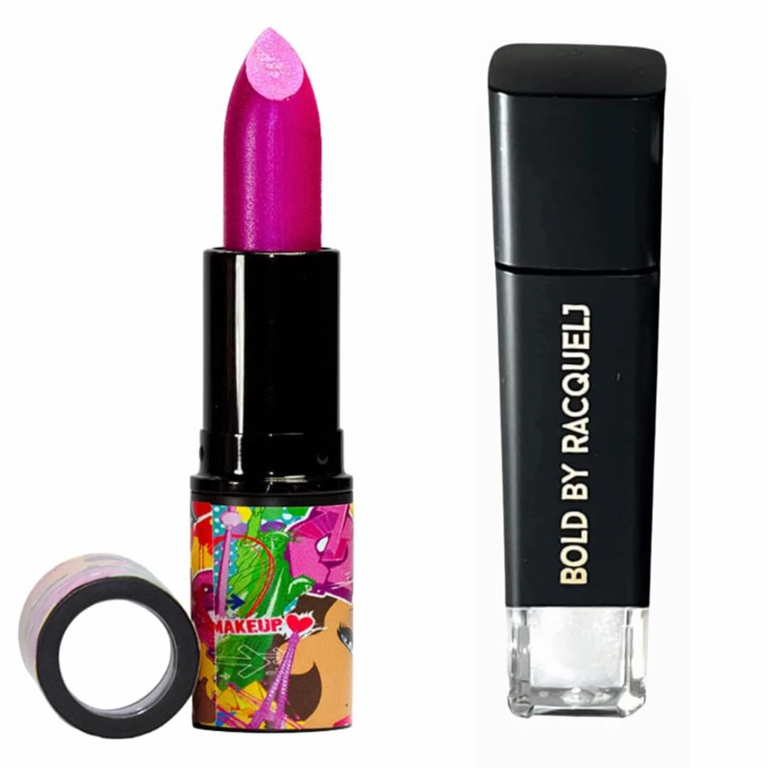 Ultra Smooth Satin Hot Pink Lipstick & Clear Lip Gloss Set, Flaming Fuschia & Evah Fresh