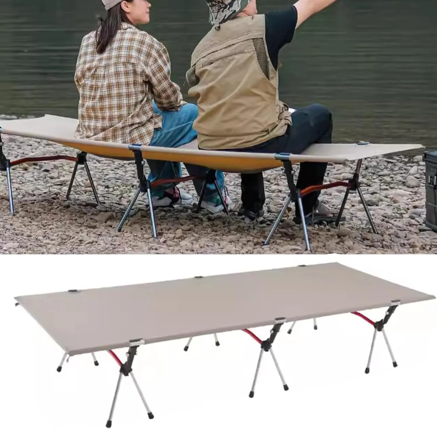 Ultralight Folding Tent Camping Cot Bed, Portable Compact for Outdoor Travel, Base Camp, Hiking, Lightweight Backpacking(Beige)