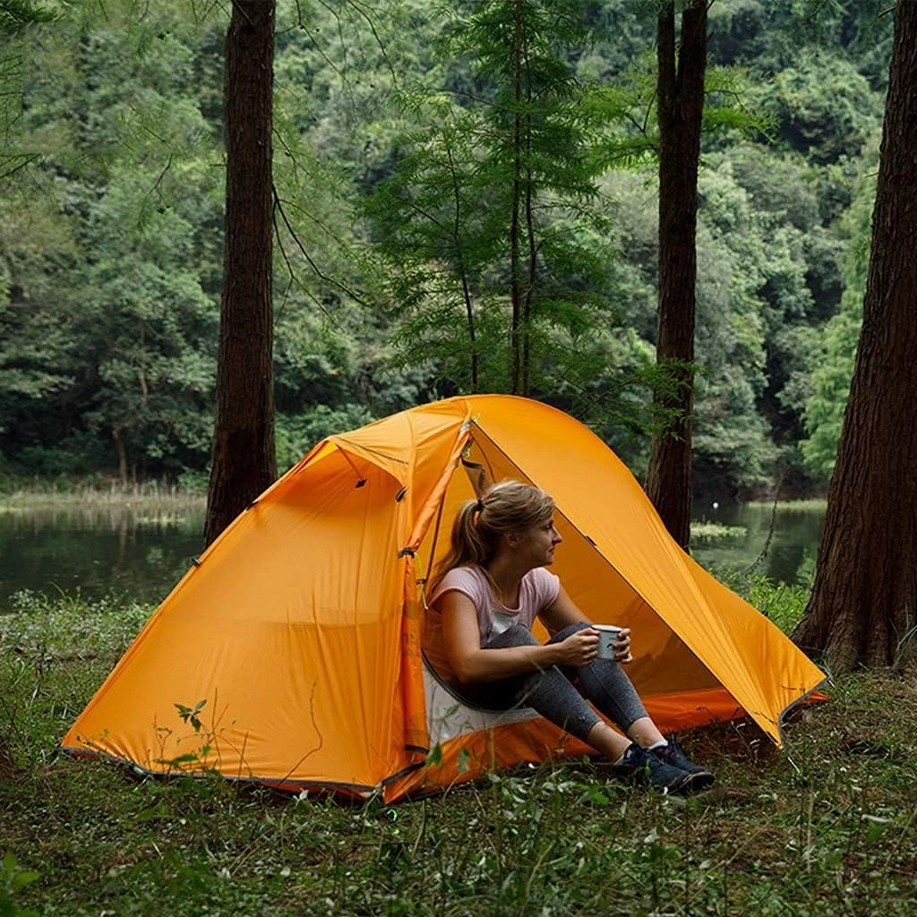 Ultralight Camping Tent 2 Person with 2 Doors Easy Set Up Double Layer Waterproof Tent for Hiking Outdoor Tents for Camping (Orange 215X135X105cm)