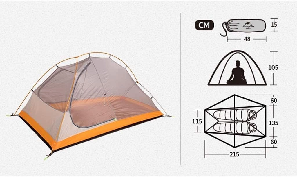 Ultralight Camping Tent 2 Person with 2 Doors Easy Set Up Double Layer Waterproof Tent for Hiking Outdoor Tents for Camping (Orange 215X135X105cm)