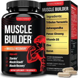 UNALTERED Muscle Builder for Men - Supports Muscle Growth, Size, Strength - Natural Muscle Building Supplement & Energy Booster - Tribulus Terrestris, Ginseng, Vitamin D3, Ashwagandha - 150 Capsules