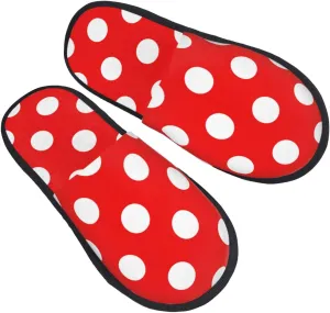 Unisex Cozy Indoor Furry Slipper Red And White Polka Dot Winter Plush House Slippers Warm Bedroom Shoes