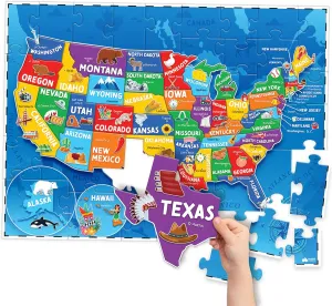 United States Puzzles for Kids Ages 4-6 - Educational Toys for Boys & Girls - 70Pcs USA Map Kids Puzzle with 50 States & Capitals - Floor Jigsaw Puzzles - Summer Toys - Gifts for Children