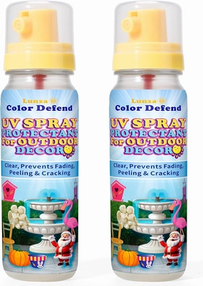 UV Protectant Spray for Outdoor Decor, Garden Statues, Metal Flowers, Figurines, Spinners & More, Anti-Fade Clear Coating | Guard Against Sun Fading, Cracks & Peeling | Stay Colorful (2-Pack)