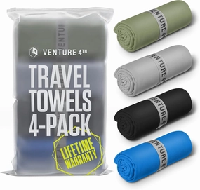 VENTURE 4TH - 4pcs Quick Dry Towels. Microfiber Travel Towels Ideal for Camping, Hiking, Backpacking, Gym. Lightweight & Fast Drying Travel Towels for Body. Compact & Easy to Pack - 4 Pack Medium