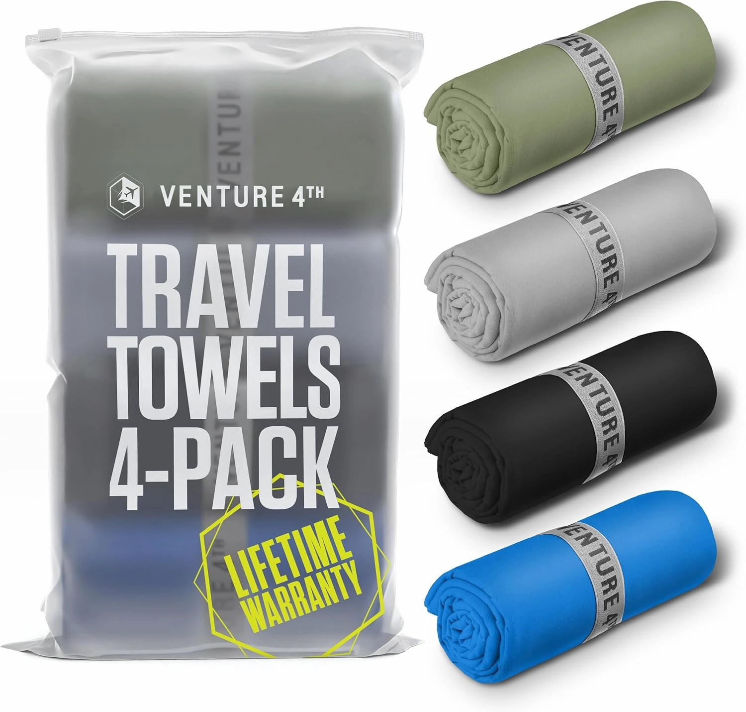 VENTURE 4TH - 4pcs Quick Dry Towels. Microfiber Travel Towels Ideal for Camping, Hiking, Backpacking, Gym. Lightweight & Fast Drying Travel Towels for Body. Compact & Easy to Pack - 4 Pack Medium