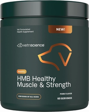 VetriScience HMB Healthy Muscle & Strength Supplement for Dogs, Mobility Support & Muscle Builder with Collagen, Calcium, Vitamin D & Curcumin, Powder, Pork, 8.47 oz - New Look