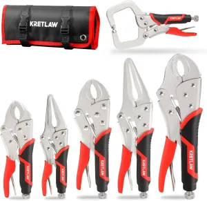 Vice Grips Pliers Set - 6-Piece Set Including 6-1/2" & 9-1/2" Long Nose, 5", 7" & 10" Curved Jaw, 6" C-Clamp Locking Pliers With Rolling Pouch