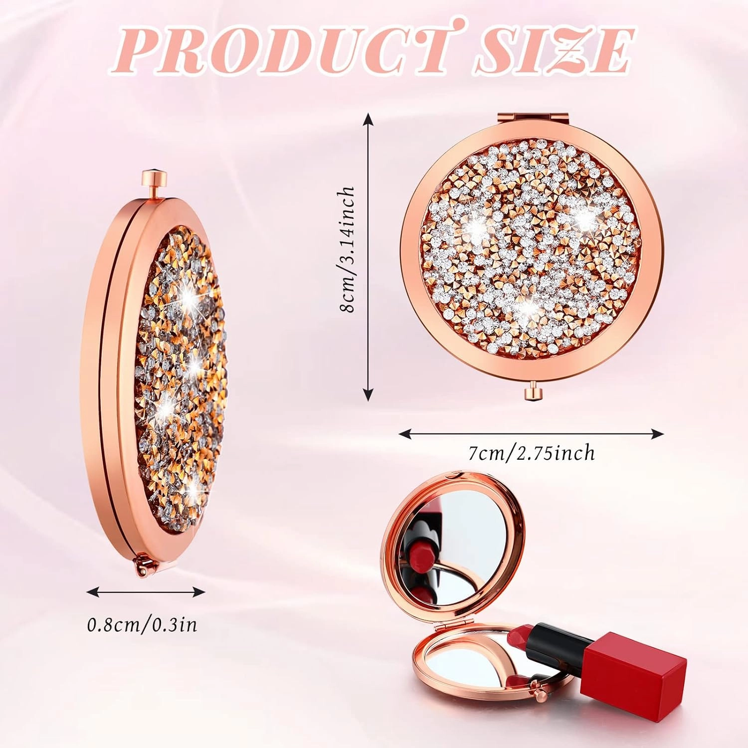Vicenpal Compact Cosmetic Mirror Round Pocket Makeup for Bridesmaid Gifts Hand Held Small Mirror for Purse Compact Travel Accessory Proposal Bridal Shower Gifts, 2.75 Inch(12 Pcs)