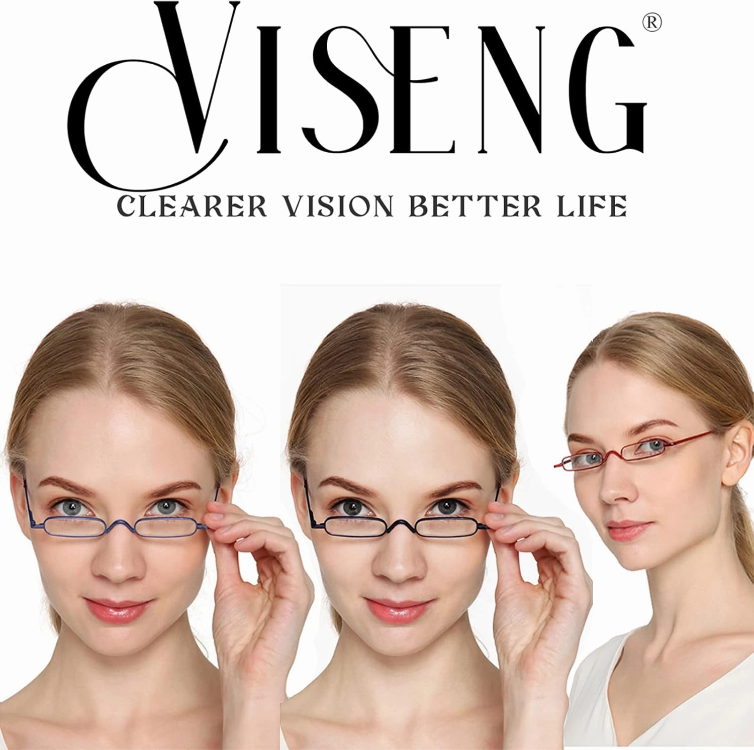 Viseng 2 pairs Slim Mini Metal Reading Glasses Compact Lightweight Portable Readers with Glasses Case for Reading Case  2.0 (Black/Blue)
