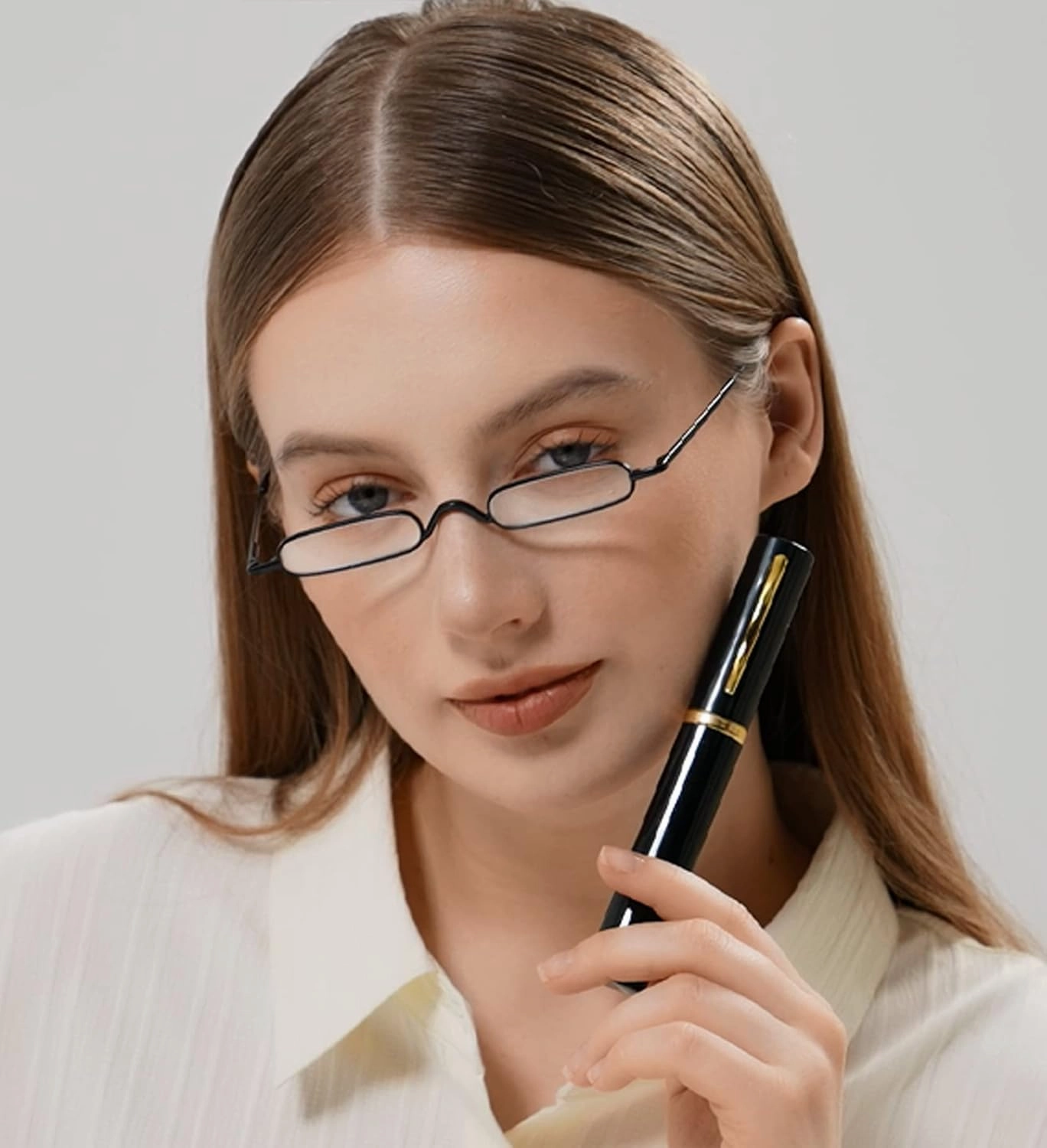 Viseng 2 pairs Slim Mini Metal Reading Glasses Compact Lightweight Portable Readers with Glasses Case for Reading Case  2.0 (Black/Blue)