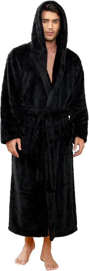 Vulcanodon Mens Robe Big and Tall with Hood, Full Length Plush Robe for Men Long Fleece Bathrobe