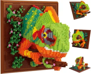 Wall Art Chameleon Building Set, Animals Micro Building Blocks for Adults 3D Chameleon Wall Art Decor Table Display Home Decor, Mini Bricks Building Toys Gift for Adult Kids 12  Men Fathers 2688Pcs