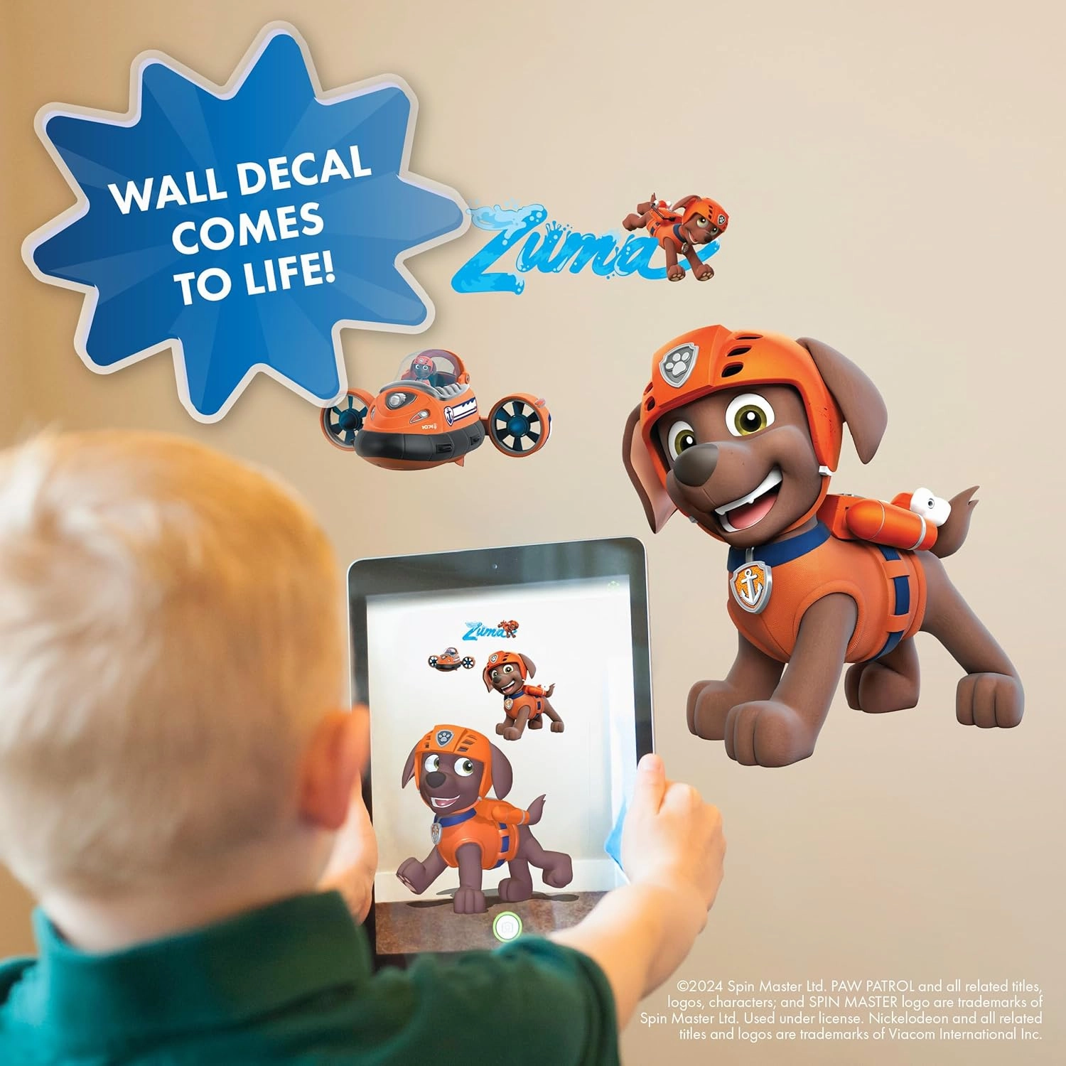 Wall Palz Nickelodeon Paw Patrol Wall Decal - 16" Zuma Vinyl Wall Stickers for Bedroom with 3D Augmented Reality Interaction - Paw Patrol Wall Decor