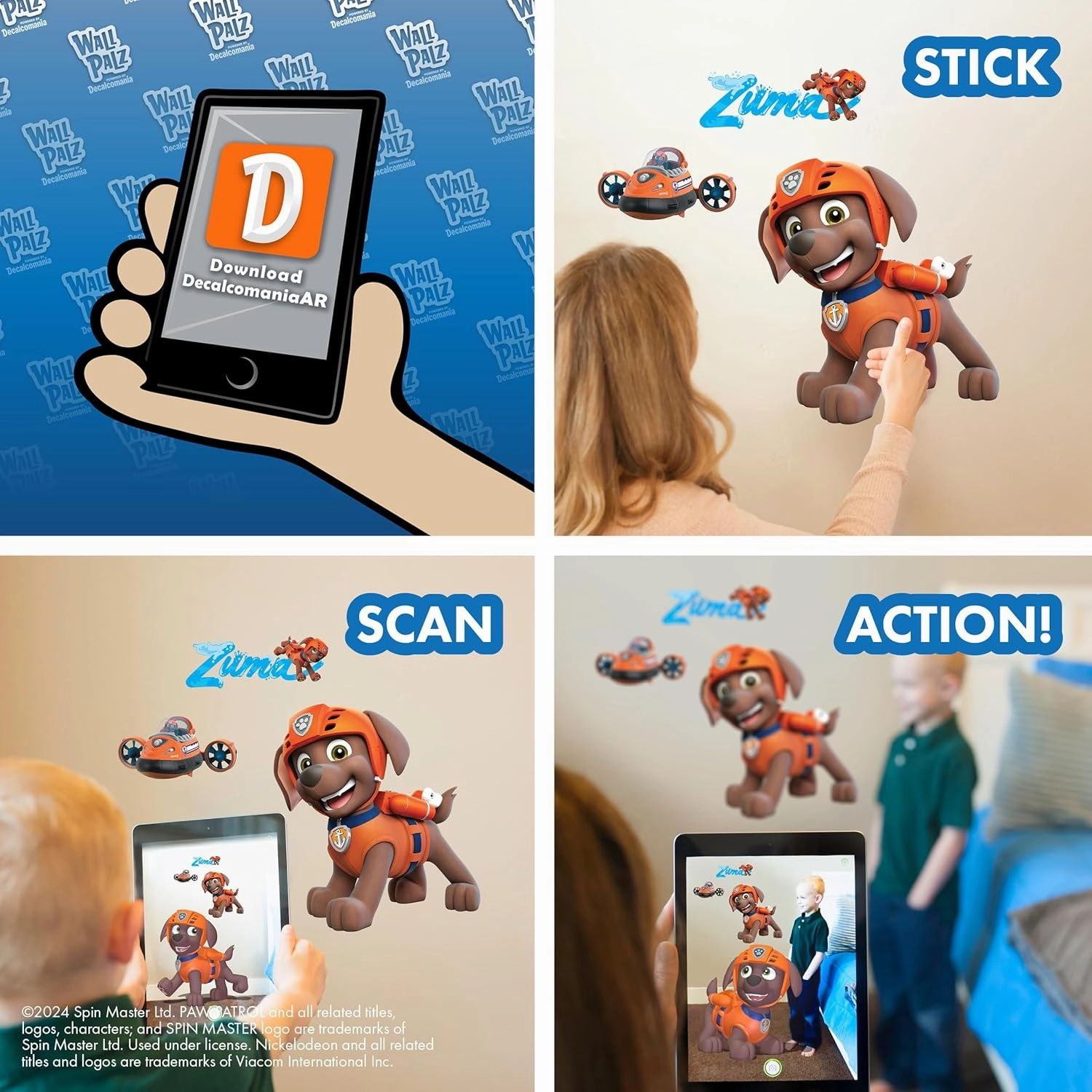Wall Palz Nickelodeon Paw Patrol Wall Decal - 16" Zuma Vinyl Wall Stickers for Bedroom with 3D Augmented Reality Interaction - Paw Patrol Wall Decor