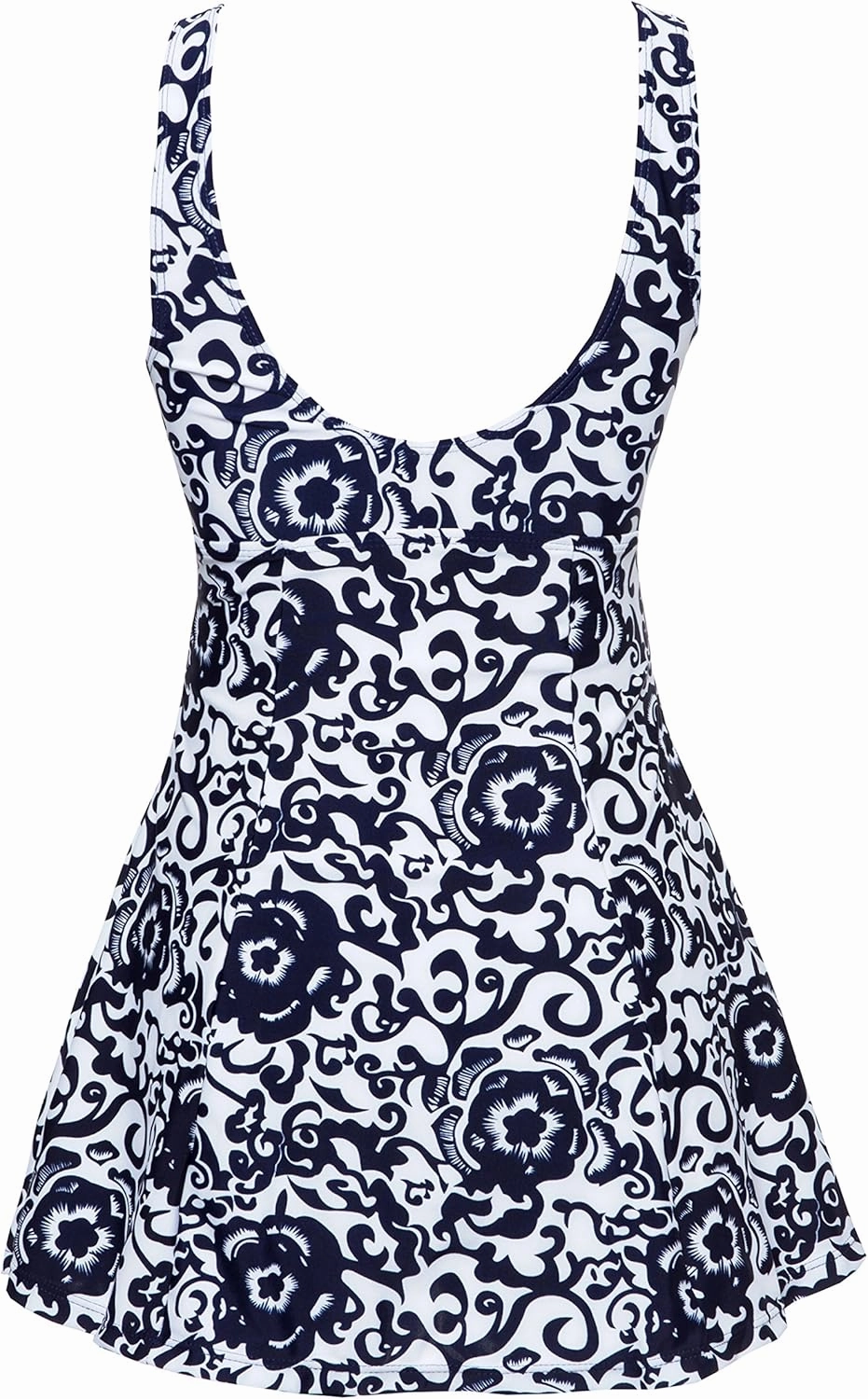 wantdo Women's Plus Size One Piece Swimsuit Tummy Control Modest Bathing Suit Flower Print Swimdress with Skirt