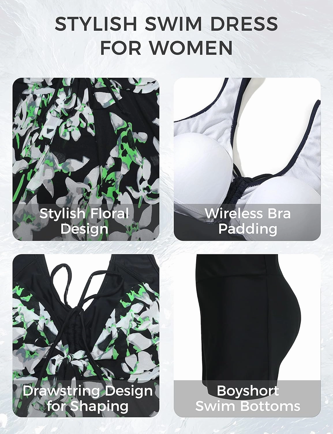 wantdo Women's Plus Size Swimdress Flower Printed Swimwear Cover Up Swimsuits with Skirt