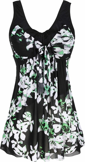 wantdo Women's Plus Size Swimdress Flower Printed Swimwear Cover Up Swimsuits with Skirt