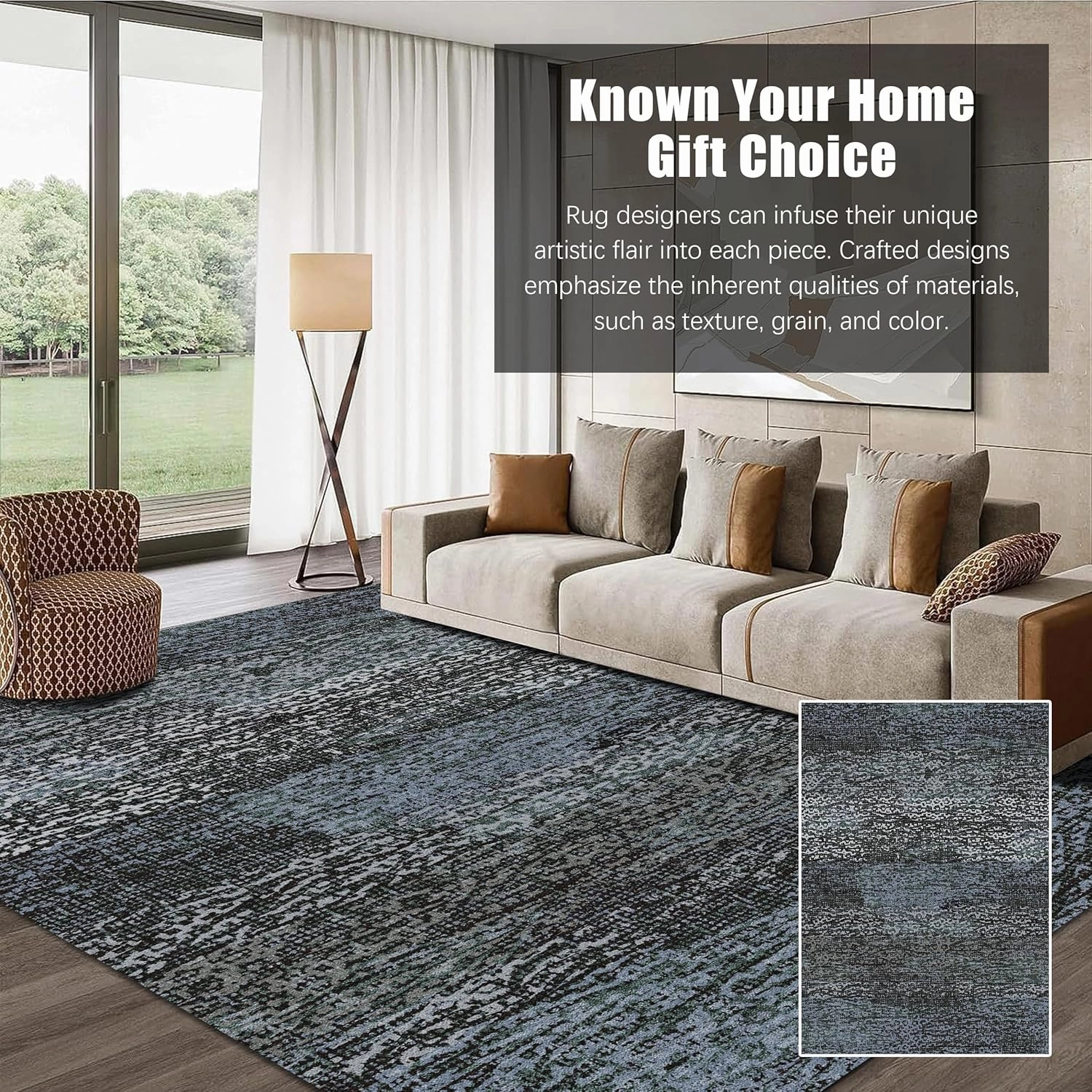 Washable Area Rug - 1/6 Thick - Stain & Water Resistant Non-Slip - Resistant Rug for Living Room, Bedroom, Nursery, Pet & Child Friendly, Vintage Charm Area Rugs (Darkgrey Bule, 9' x 12')