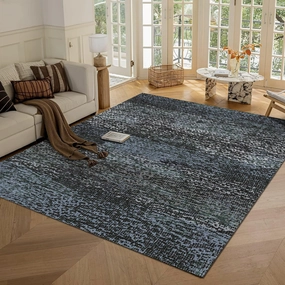 Washable Area Rug - 1/6 Thick - Stain & Water Resistant Non-Slip - Resistant Rug for Living Room, Bedroom, Nursery, Pet & Child Friendly, Vintage Charm Area Rugs (Darkgrey Bule, 9' x 12')