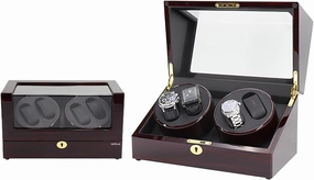 Watch Winder Box for 4 Automatic Watches, Wooden Display Case with Dust-Proof Cover, 5 Rotation Modes