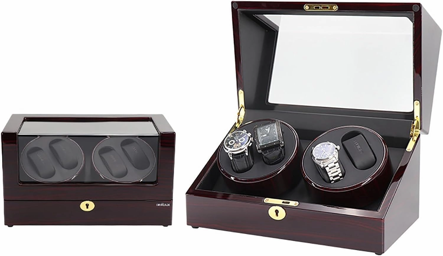 Watch Winder Box for 4 Automatic Watches, Wooden Display Case with Dust-Proof Cover, 5 Rotation Modes
