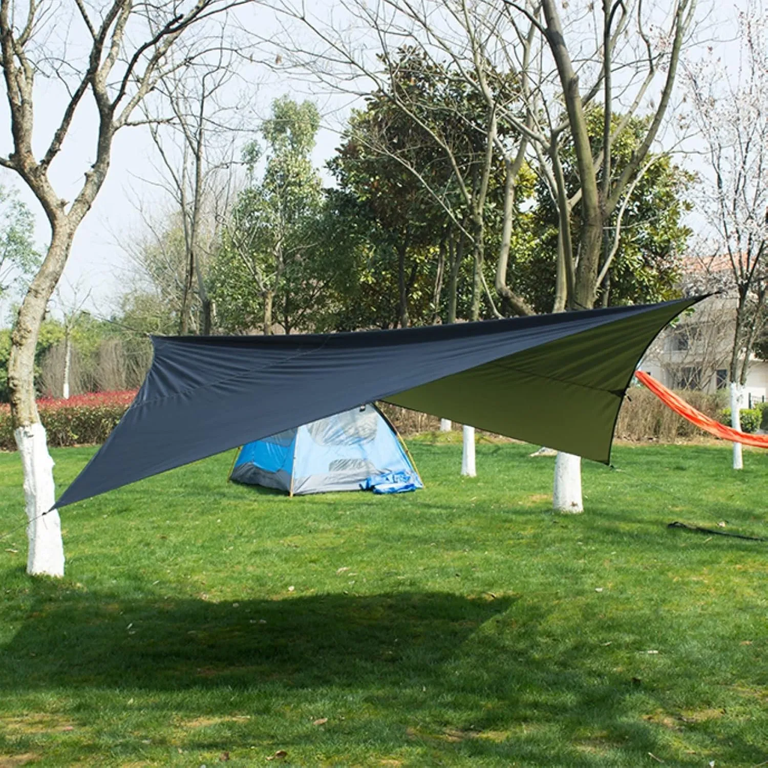 Waterproof Hammock RAIN Fly,Portable Large Rain Tarp Fast Set Up,Hammock Camping Essential (Color : Blue, Size : 290 * 290cm)