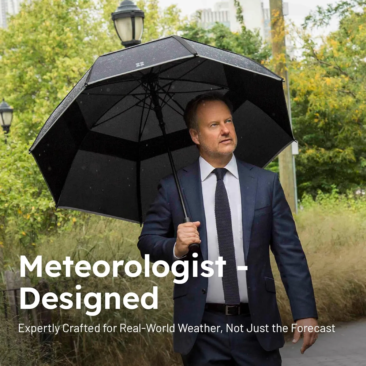 Weatherman Umbrella - Stick Umbrella - Windproof Umbrella Resists Up to 55 MPH Winds (Black)