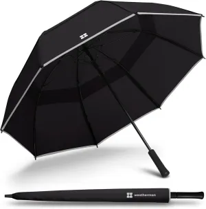 Weatherman Umbrella - Stick Umbrella - Windproof Umbrella Resists Up to 55 MPH Winds (Black)
