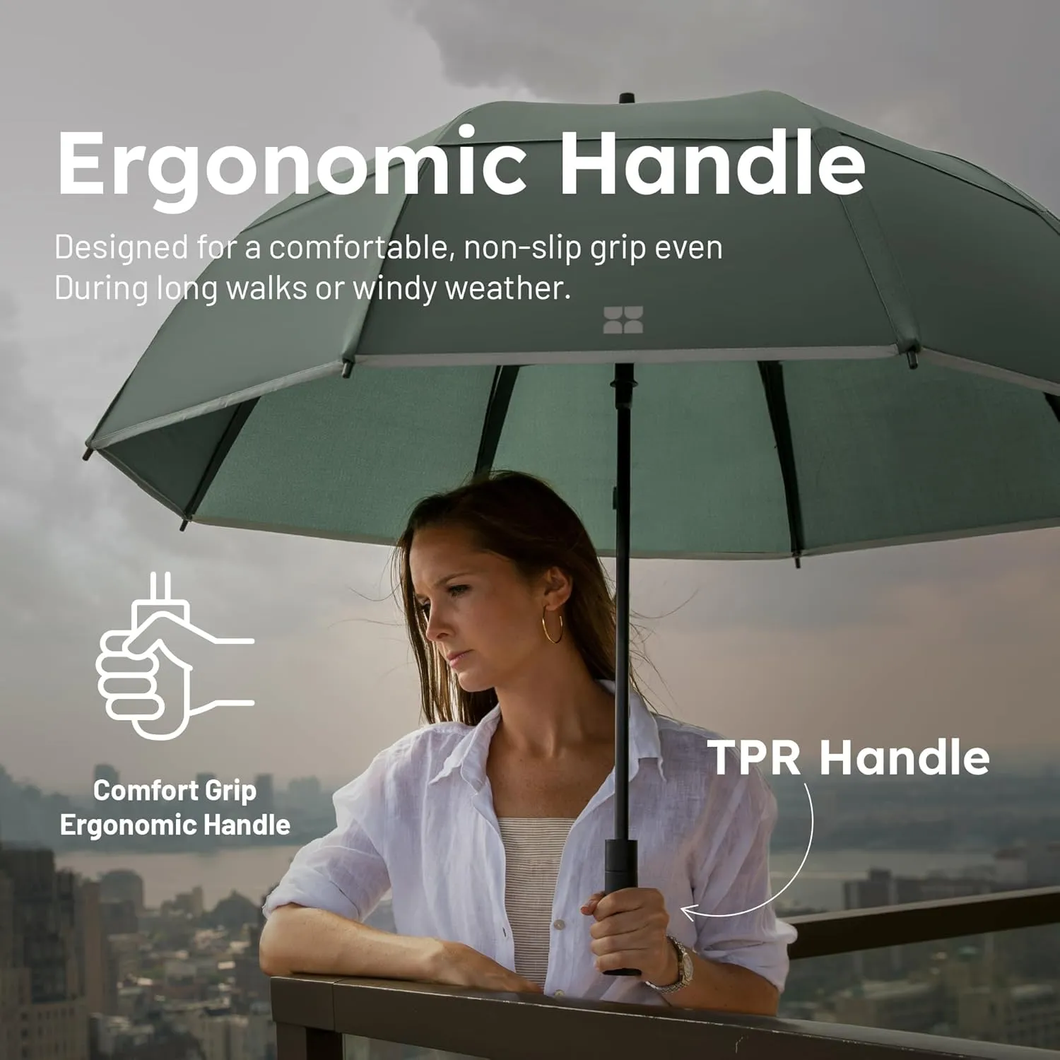 Weatherman Umbrella - Stick Umbrella - Windproof Umbrella Resists Up to 55 MPH Winds (Black)
