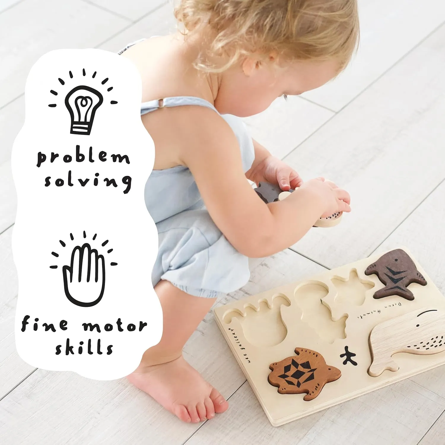 Wee Gallery Wooden Tray Puzzle Bugs, Montessori Toy for Toddlers and Preschoolers for Early Learning and Fine Motor Skill Development, Sustainable Educational Puzzle for Kids