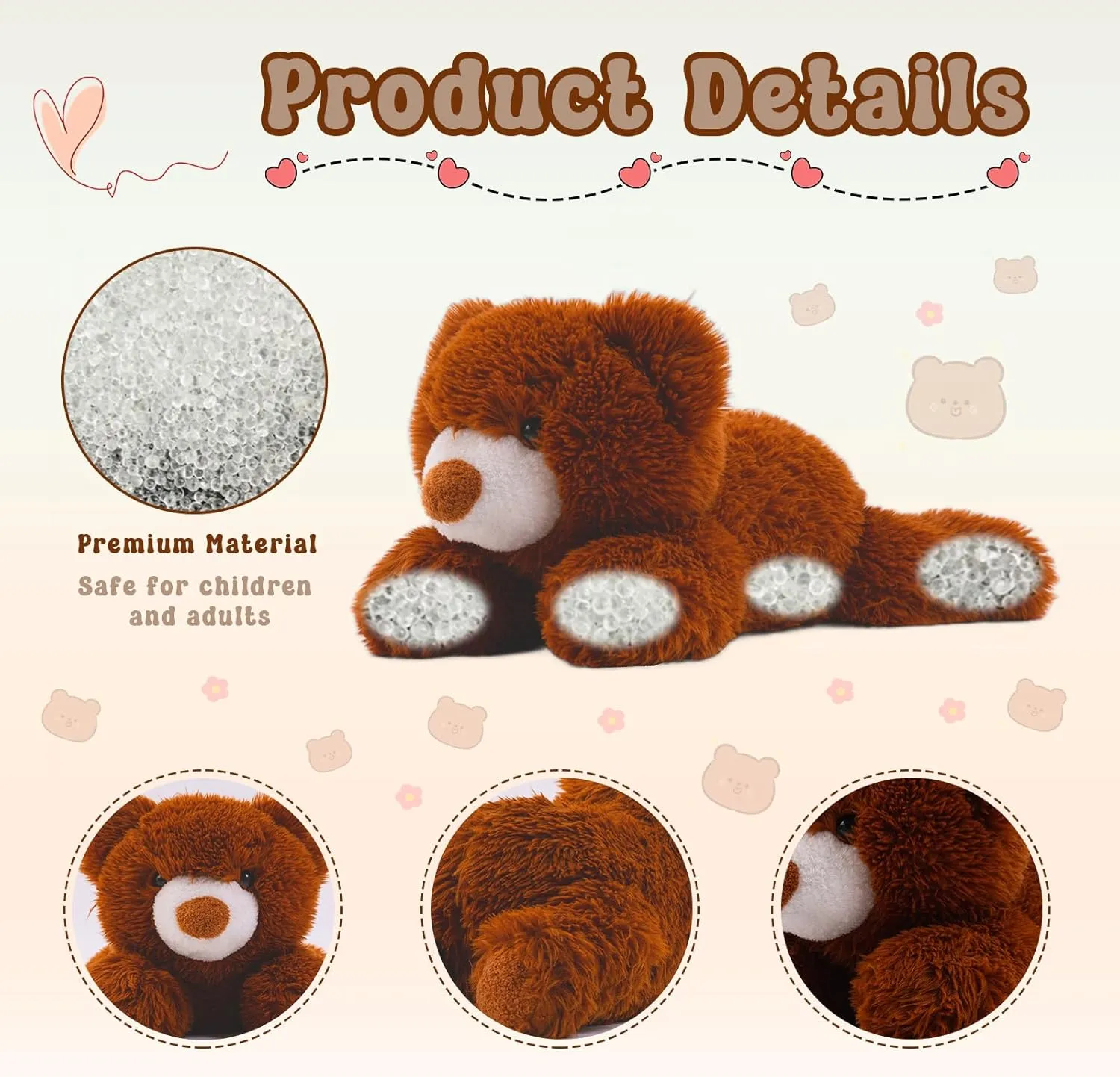 Weighted Bear Stuffed Animal 27in, 4.2 lbs Plush for Adult, Kids - Brown Bear Gifts for Christmas, Birthday, Valentine's Day