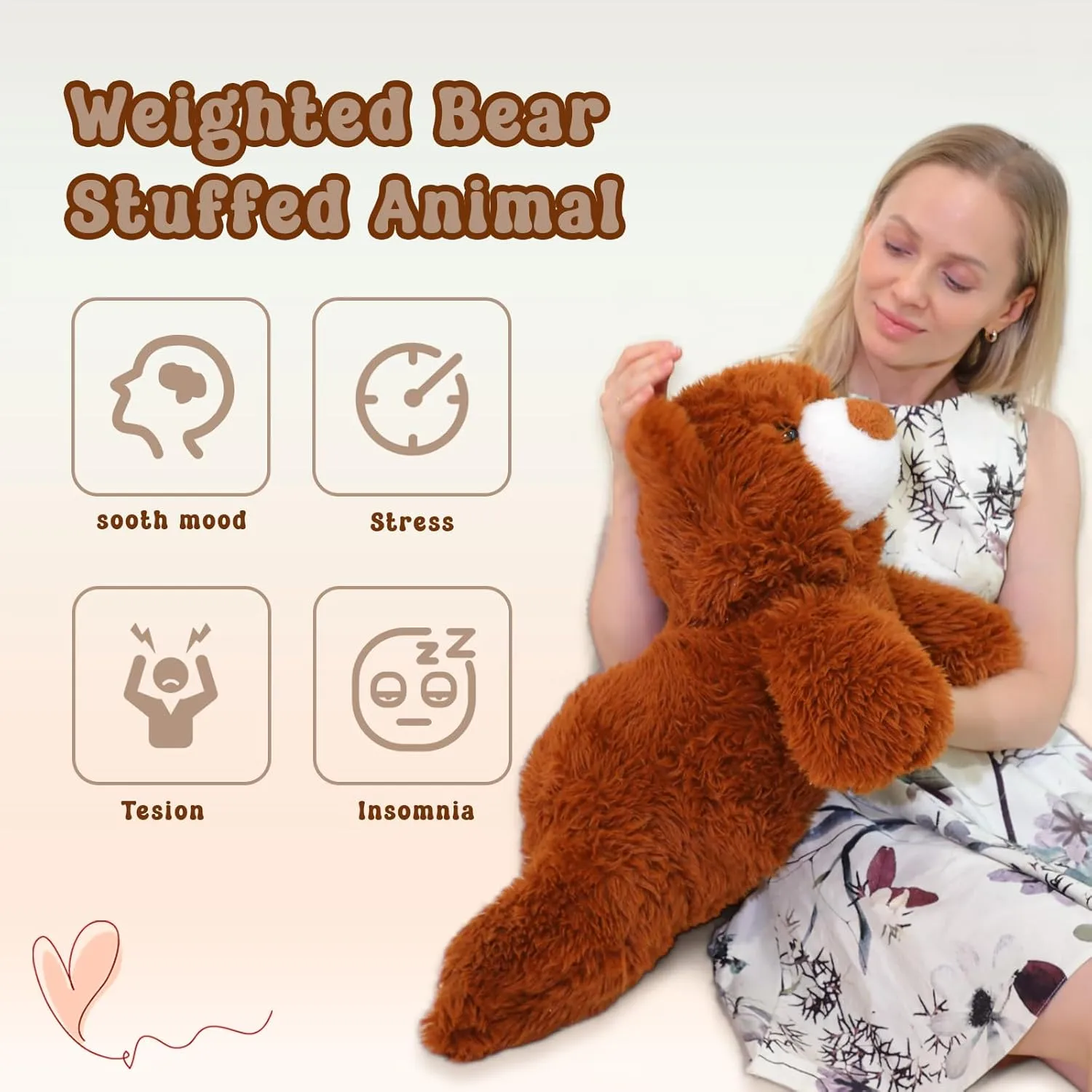 Weighted Bear Stuffed Animal 27in, 4.2 lbs Plush for Adult, Kids - Brown Bear Gifts for Christmas, Birthday, Valentine's Day