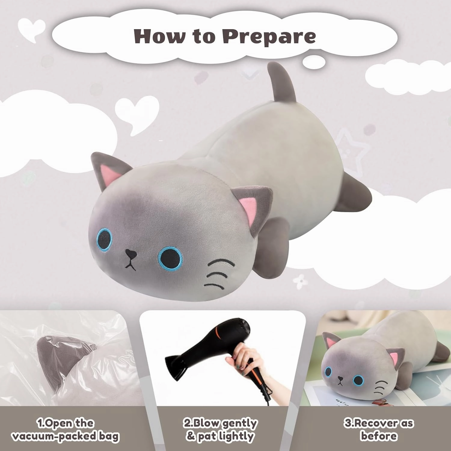 Weighted Siamese Cat Stuffed Animals, Cute Weighted Siamese Cat Plush, Soft Stuffed Weighted Plushie Pillow Gifts for Girls Boys(9.8" 0.8Lbs)