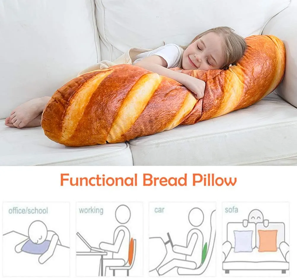 Wepop 24 in 3D Simulation Bread Shape Pillow Soft Lumbar Baguette Back Cushion Funny Food Plush Stuffed Toy