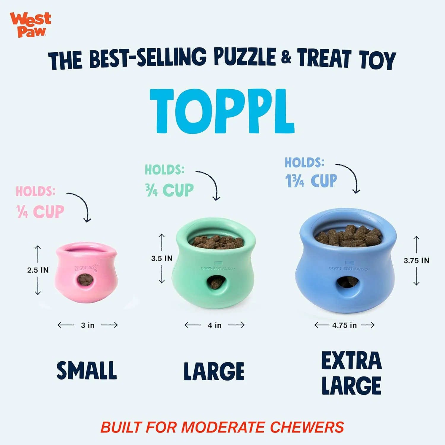 WEST PAW Zogoflex Limited Edition Toppl Treat Dispensing Dog Toy Puzzle – Interactive Chew Toys for Dogs – Dog Toy for Moderate Chewers, Fetch, Catch – Holds Kibble, Treats, Large 4", Bubblegum